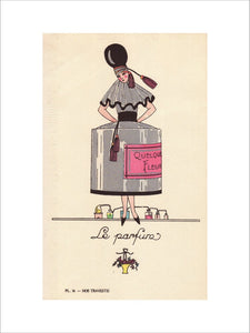Woman in perfume bottle costume.