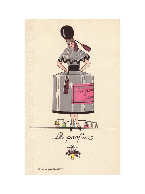 Woman in perfume bottle costume.
