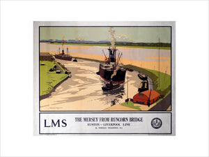 'The Mersey from Runcorn Bridge', LMS poster, 1923-1947.