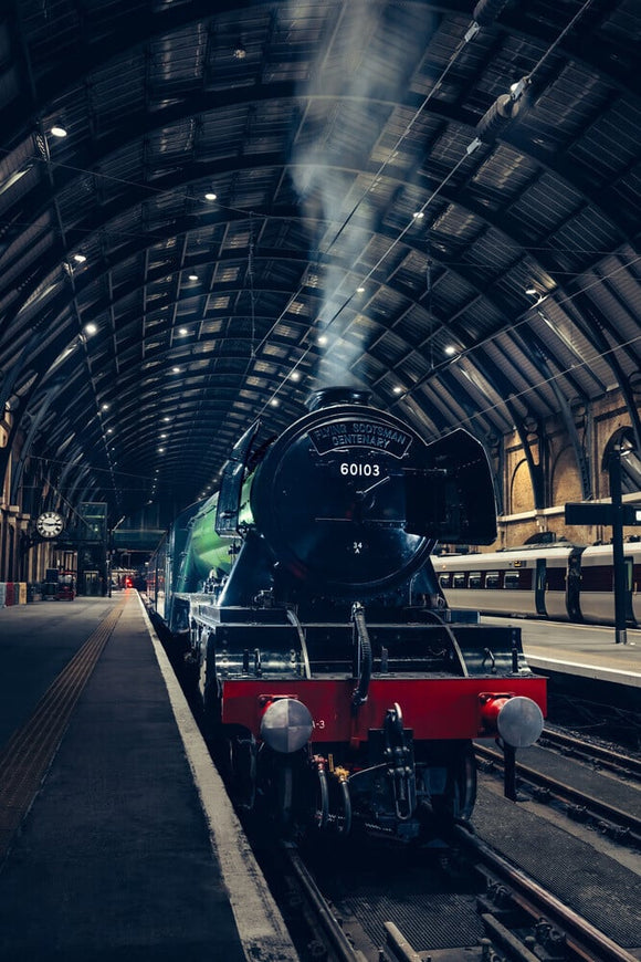 The iconic Flying Scotsman locomotive at the 150th Anniversary of the opening of Kings Cross Station in London, 14th October 2021