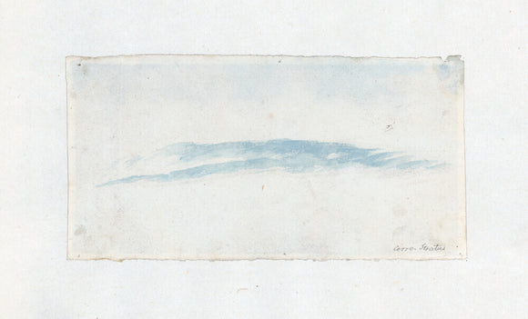 Cloud study by Luke Howard, c1803-1811: Dark cirrostratus. Blue wash, 12x20cm (recto); Pencil sketch of machine part