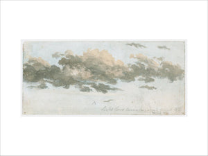 Cloud study by Luke Howard, c1803-1811: Cirrocumulus. Brown, buff and grey wash with white, 22x10cm. Inscribed.