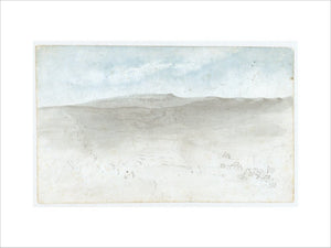 Cloud study by Luke Howard, c1807: Light cumulus above sketched landscape with distant flattened hill.