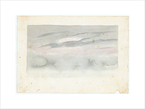 Cloud study by Luke Howard, c1803-1811: Dark cirrostratus or fading nimbus, above outline landscape.