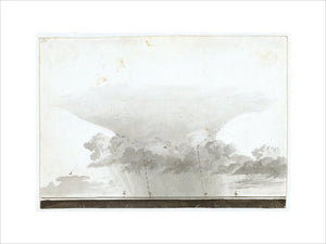Cloud study by Luke Howard, c1803-1811: Cumulus and nimbus rainfall, diagram lettered a to d. Pen and brown wash.