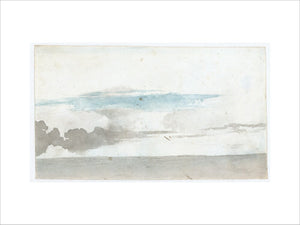 Cloud study by Luke Howard, c1803-1811: Half a nimbus anvil. Grey wash, 8x14cm (recto); Cumulostratus and spreading.