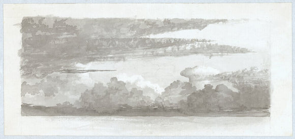 Cloud study by Luke Howard, c1803-1811: Cumulus behind stratus. Grey wash with white.