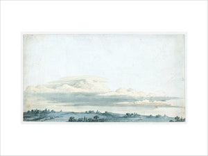 Cloud study by Luke Howard, c1803-1811: Formation of cumulostratus, with blown-out anvil, over landscape.