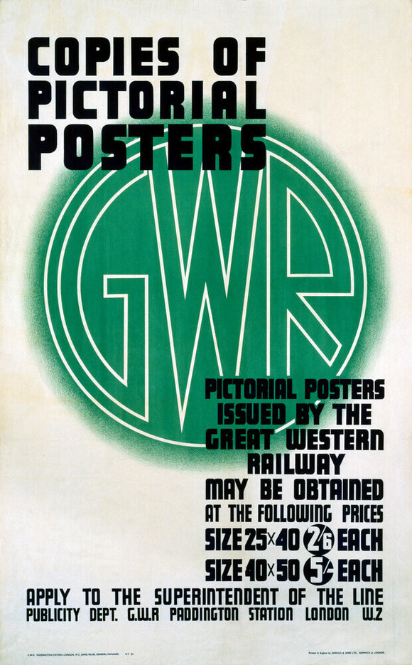 ‘Copies of Pictorial Posters’, GWR poster, 1923-1947
