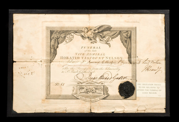 Invitation to Nelson's funeral issued to Dr. Gillespie, 1806.