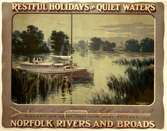 ‘Restful Holidays on Quiet Waters’, M & GNR poster, 1914.
