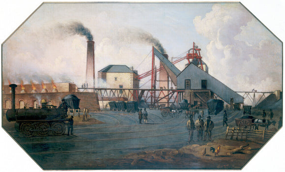 'North Eastern coalfield: colliery pit-head and coking ovens', c 1845.