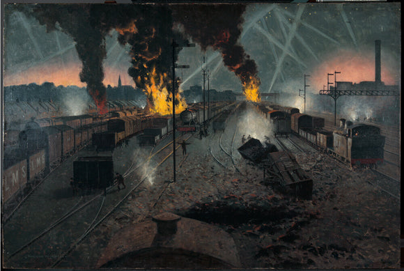 Blitz on a London, Midland and Scottish Railway Marshalling Yard near Willesden, September 1940.