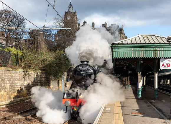 Flying Scotsman leaving Waverley Station, Edinburgh.