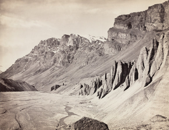 Unusual rock formations on the Spiti riverbed, India, c 1850-1900.